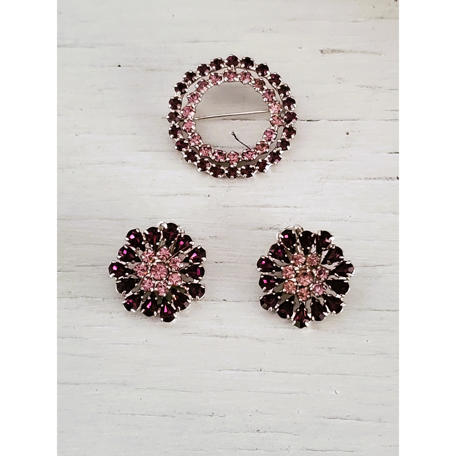 Vintage Lavender And Purple B David Earrings And Brooch Jewelry Set